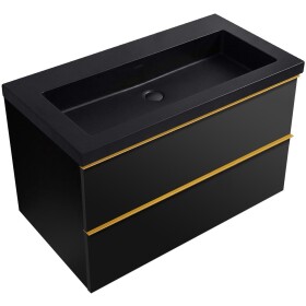 CERANO - Kúpeľňová skrinka Velora - čierna matná, úchytka zlatá + umývadlo z lit. mramoru Ovo - čierna matná - 80,5x58x46,5 CER-979967