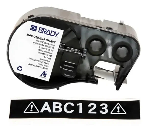 BRADY Vinylová páska pre BMP41/BMP51/BMP53/M410/M510/M511 / Páska do tlačiarne štítkov / 19 mm / vinyl / čierno-biela (M4C-750-595-BK-WT)