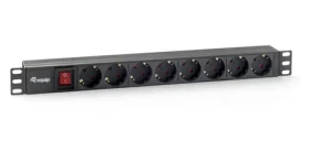 Equip 19" čierna / Zásuvkový panel / 1U / 8x Schuko / vypínač / 16 A / plast (333283)