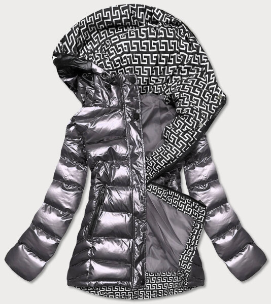 Šedá dámska prešívaná bunda s kapucňou (xw817x) odstíny šedé XL (42)