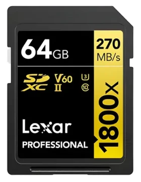 Lexar Professional 1800x SDXC 64GB / Pamäťová karta / UHS-II U3 / V60 / Class 10 / čítanie: 270 MB/s / zápis: 180 MB/s (LSD1800064G-BNNNG)
