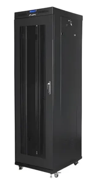 Lanberg Rack 42U čierna / Stojanový rozvádzač / 19" / 600x800 mm / Flat pack / Perforované dvere / LCD (FF01-6842-23BL)