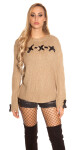 Trendy KouCla chunky knit jumper with lacing Einheitsgroesse