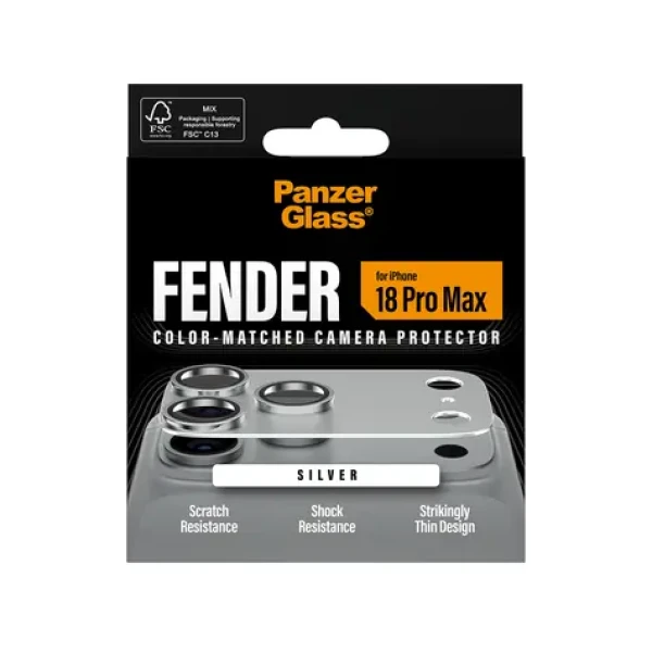 PanzerGlass FENDER Apple iPhone 18 Pro Max strieborný / Ochranný prvok fotoaparátu / Silikón / Plne nalepovací (PG36357)