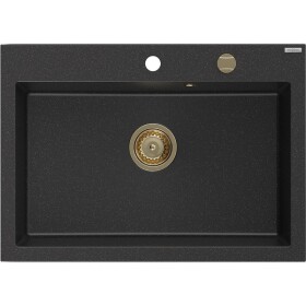 MEXEN/S MEXEN/S - Elix granitový drez 1-miska 700 x 500 mm, čierna/strieborná metalík, sifón zlatá 6526701005-73-G