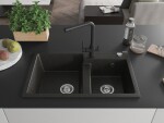 MEXEN/S MEXEN/S - Tomas granitový drez 2-bowl vrátane batérie Duero, čierna/zlatá metalik 6516-75-671600-70