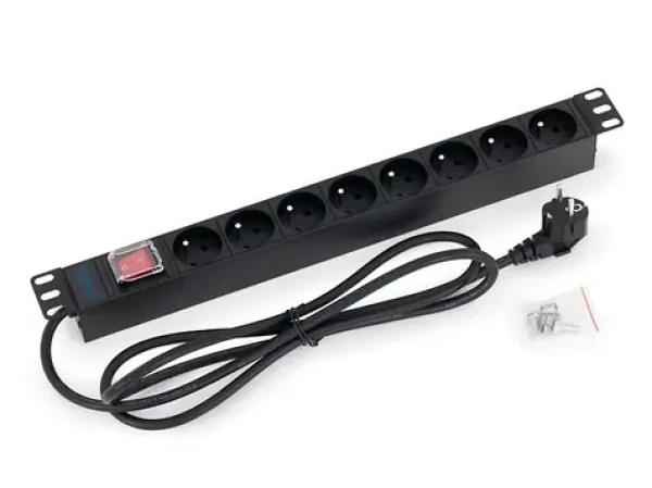 Triton 19 rozvodný panel 1U 8x230V ČSN vypínač, čierny, 2m (RAB-PD-X03-A1)