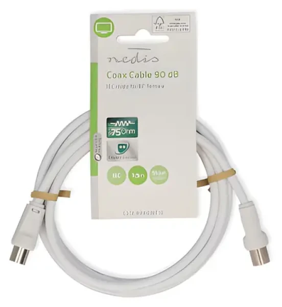 Nedis Koaxiálny kábel IEC(M)-IEC(F) biela / Video kábel / 75 Ohm / Dvojité tienenie / 90 dB / 1,5 m / PVC (CSGL40000WT15)