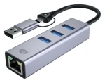 Conceptronic multiportový adaptér USB-C a USB-A sivá / USB-LAN adaptér / Gigabit Ethernet / 3x USB-A 3.0 / 5 Gbit/s (ABBY25G)