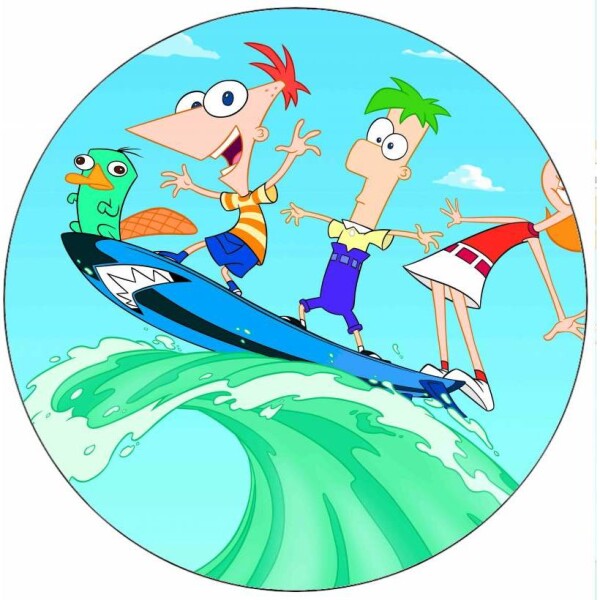 Jedlý papier Phineas a Ferb na surfe 19,5 cm - Pictu Hap - Pictu Hap