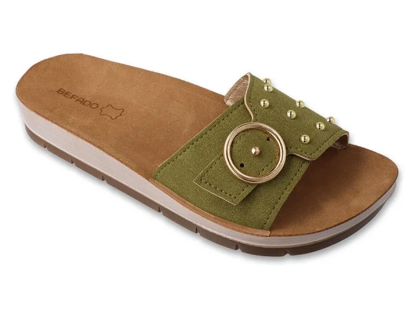 BEFADO 158D271 INBLU dámske kožené papuče v khaki farbe 36 158D271_36