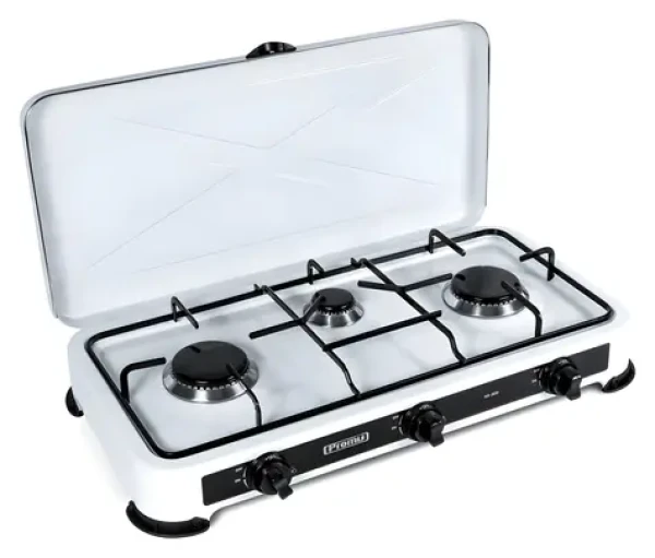 Promis KG300 biela / Plynový varič / 3 horáky / gril / mechanické ovládanie / bez reduktora (KG300B)