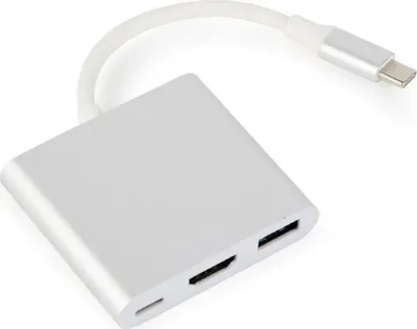 Gembird A-CM-HDMIF-02-SV strieborná / 1x USB-C (F) / 1x HDMI (F) / 1x USB-A (F) / 1x USB-C (M) (A-CM-HDMIF-02-SV)