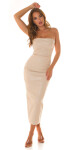 Sexy bandeau midi dress in leather look with slit BEIGE