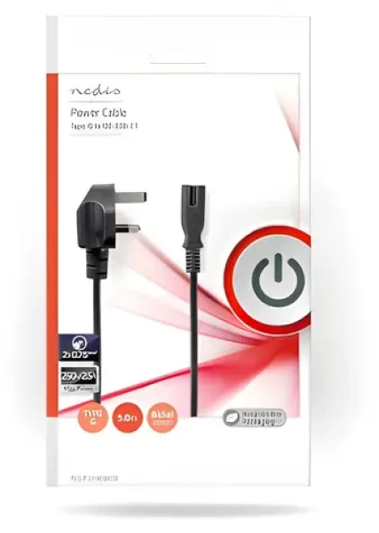 Nedis napájací kábel UK Type G - IEC-320-C7 čierna / Napájací kábel / 5 m / 250 V / 3 A (PCGP11140BK50)