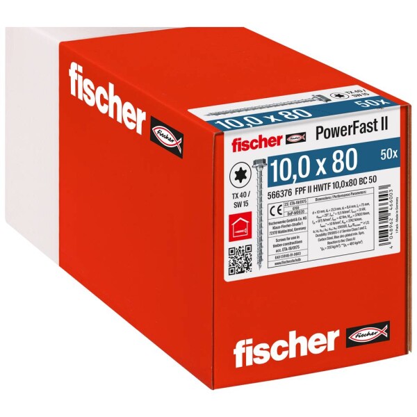 Fischer PowerFast II 566376 skrutka so šesťhranom 10 mm 80 mm vnútorná hviezdica ocel glavanizované zinkom 50 ks; 566376