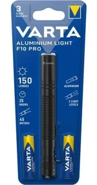Varta Aluminum Light F10 Pre čierna / Svietidlo / LED / 150 lm / 2x AAA / dosvit až 45 m (16606101421)