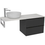 CERANO - Kúpeľňová skrinka Velora - čierna matná, úchytka čierna + doska pod umývadlo z lit. mramoru Elanys - 12 mm + konzola chróm - 160x54,2x46,5 CER-679393