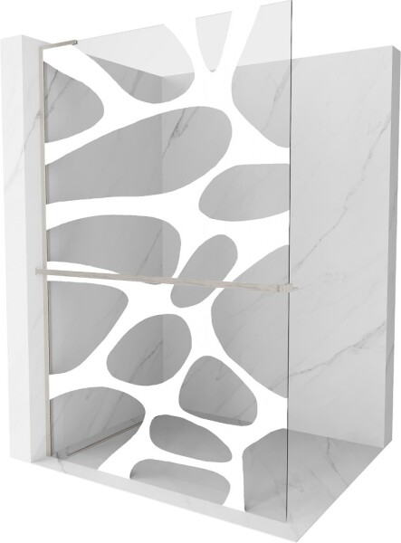 MEXEN/S - Kioto+ L Sprchová zástena WALK-IN s poličkou a držiakom uterákov 80 x 200, biely vzor, nikel kartáčovaná 800-080-123-97-97