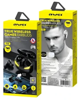 Awei T35 čierna / Bezdrôtové slúchadlá s mikrofónom / TWS / Bluetooth 5.0 / IPX4 / dobíjacie púzdro (T35)