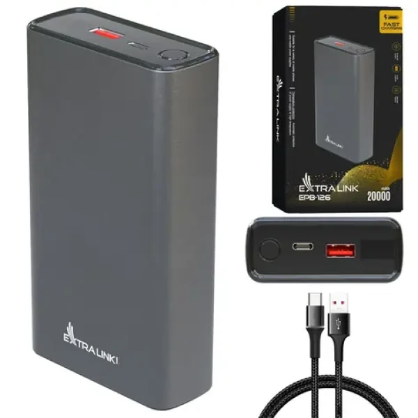 Extralink EPB-126 strieborná / Powerbanka / 20 000 mAh / 45W PD / USB-C (EX.19539)