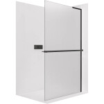 CERANO - Sprchová zástena Walk-in Onyx L-pravá vzpera - 8 mm + polička/držiak na uteráky - čierna matná, mliečne sklo - 80x200 CER-8050BD1018