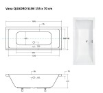BESCO - Obdĺžniková vaňa QUADRO SLIM - Nožičky k vani - Bez nožičiek, Rozmer vane - 155 × 70 cm VANQAUD155SLIM