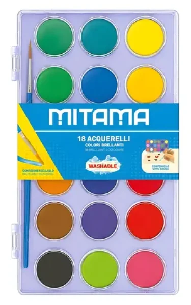 Mitama 62890-90321 fialová / Vodové farby / 18 farieb / priemer 2,9 cm / štetec č. 4 (62890-90321)