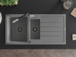 MEXEN/S MEXEN/S - Andres granitový drez s odkvapkávačom vrátane batérie Flora, šedá 6515-71-670401-07-B