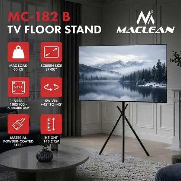 MC-182 B čierna podlahový stojan pre TV / Podlahový stojan pre TV / 37-80" / VESA 600x400 mm / nosnosť 60 kg (MC-182 B)
