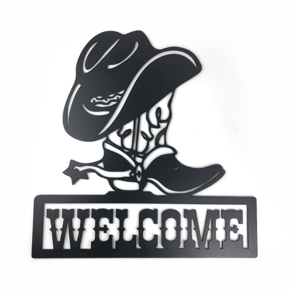 Veselá Stena Drevená nástenná čierna dekorácia Cowboy Welcome