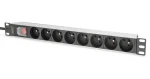 Digitus PDU 1U 8x CEE 7/5 čierna / Zásuvková lišta / 230V/16A / kábel 2 m / hliníkové telo / vypínač (DN-95402-1-FR)