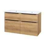 Mereo Mailo, kúpeľňová skrinka s keramickým umývadlom 121 cm, dub Riviera, čierne madlo CN523B