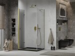 MEXEN/S - Lima sprchovací kút zalamovacie dvere 100 x 80, transparent, zlatý + Flat čierna vanička so sifónom 856-100-080-50-00-4070G