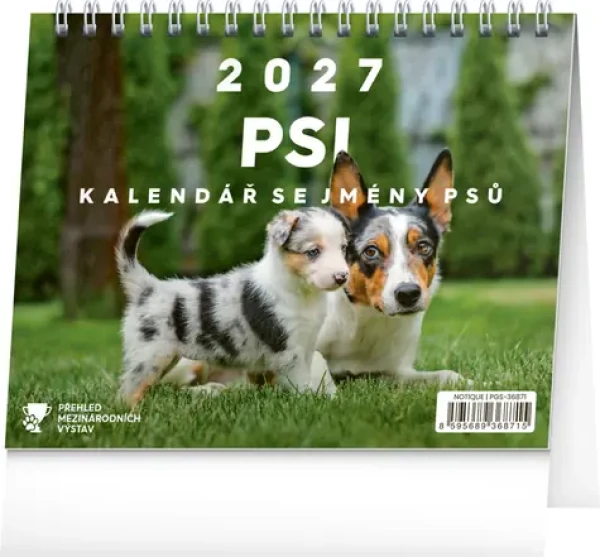 NOTIQUE Psy - s menami psov 2027 / Stolový kalendár / 16,5 × 13 cm