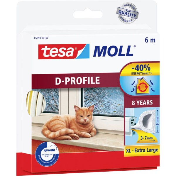 Tesa D-Profil 05393-00100-01 tesniaca páska tesaMOLL® biela (d x š) 6 m x 9 mm 6 m; 05393-00100-01