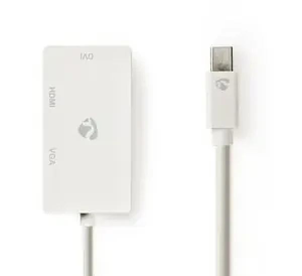 Nedis adaptér Mini DisplayPort na DVI-D, VGA, HDMI biela / Redukcia / 0,2 m / poniklované (CCGP37465WT02)