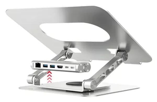 Unitek D1109B01 / Stojan na notebook / Hliníkový / Odnímateľný USB-C hub / HDMI 4K/30Hz / PD 100W / LAN (D1109B01)