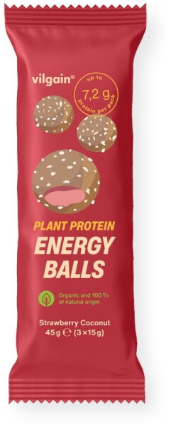Vilgain Plant Protein Energy Balls BIO – Jahoda s kokosom 45 g (3 x 15 g)