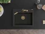 MEXEN/S MEXEN/S - Oscar granitový drez 580 x 490 mm, čierna/zlatá metalík, zlatý sifón 6519581000-75-G
