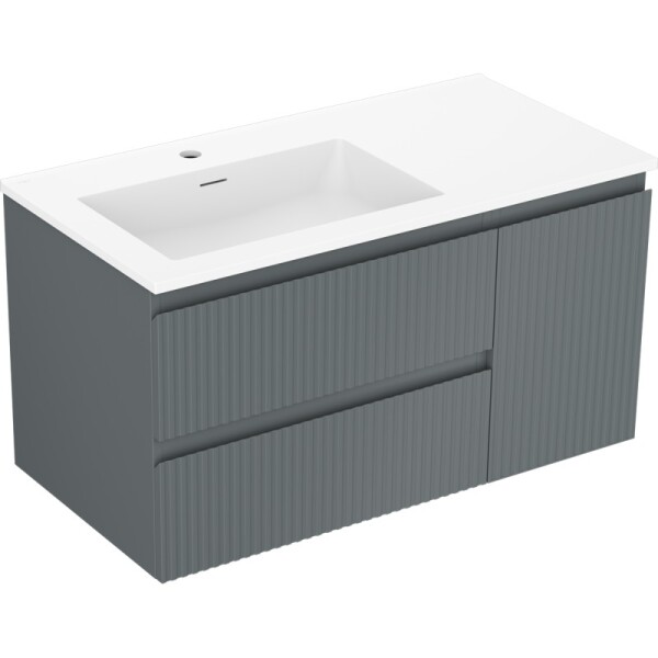 MEXEN/S - Rivel kúpeľňová skrinka 90 cm s umývadlom Otis ľavá, 2S, 1D, reliéf, grafit mat/biela mat 91A23-09047-3-BBFFF66-W18L01