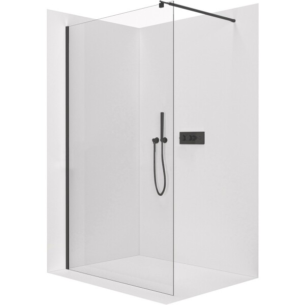 CERANO - Sprchová zástena Walk-in Onyx Round Ľ/P - 6 mm - čierna matná, transparentné sklo - 80x190 CER-670882