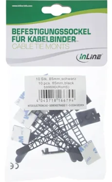 InLine Sada príchytiek na káble 64 mm čierna / Organizácia kabeláže / 10 ks (59969B)