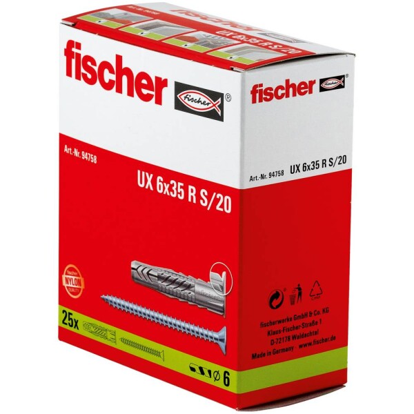 Fischer UX 6 x 35R S/20 univerzálna hmoždinka 35 mm 6 mm 94758 25 ks; 94758