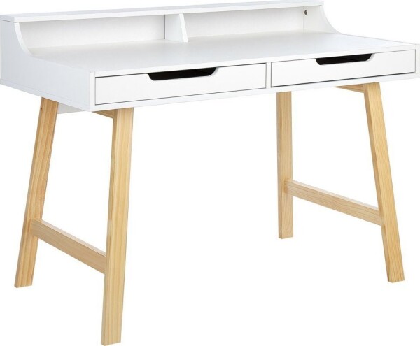 Beliani Biurko z zásuvokami i półką 110 x 58 cm biele z svetlým drewnem BARIE Lumarko!