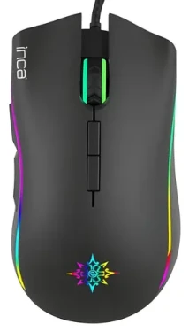 INCA IMG-349 čierna / Drôtová herná myš / optická / 6400 DPI / 7 tlačidiel / RGB / USB / 1.6m (IMG-349)