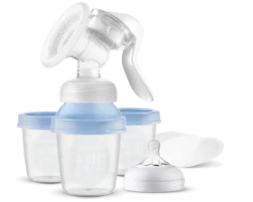 Philips Avent SCF430/13 modrá / Manuálna odsávačka materského mlieka / rukoväť / skladovacie poháriky