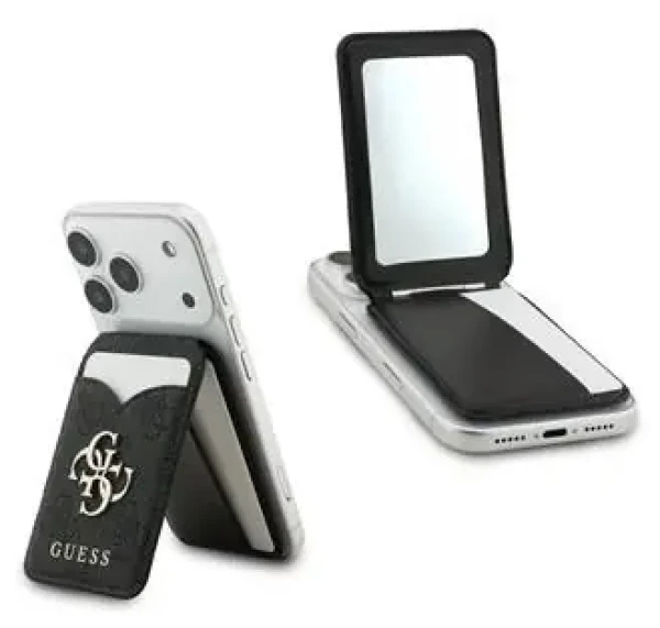 Guess PU 4G Mirror MagSafe čierna / Peňaženka so stojanom / Slot na kartu / MagSafe (57983129040)