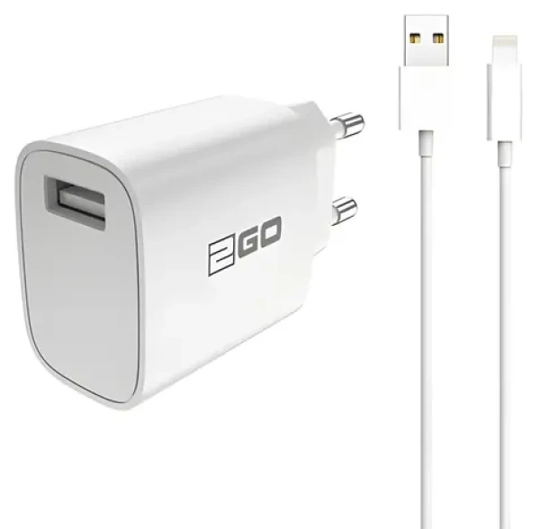 2GO biela / Sieťová nabíjačka / USB-A / 10,5 W / 5 V / 2,1 A / s káblom Lightning (797253)
