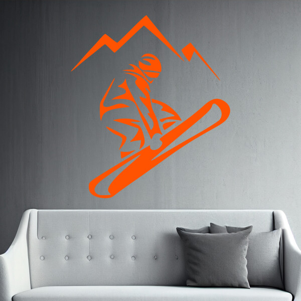 Veselá Stena Samolepka Snowboardista Farba: oranžová, Veľkosť: 80 x 92 cm